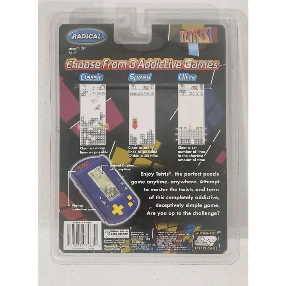 Vintage RADICA 2000 Pocket Tetris flip lid cover Electronic Game 71024